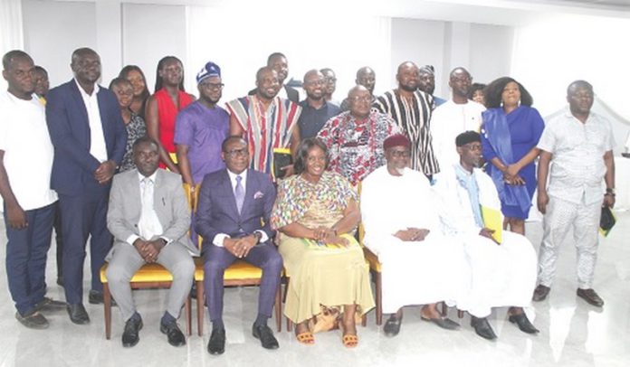 Gyamfi (Copy) Rev. Dr Ernest Adu-Gyamfi (2nd from left), National Peace Council (NPC) Board Chairman; Sheikh Armiyawo Shaibu (right), Spokesperson for the National Chief Imam; George Amoh (left), Executive Secretay, NPC; Joana Adzoa Opare (middle), member, Governing Board, NPC, and Sheikh Salman Mohammed Alhassan (2nd from right), Board member of the NPC, with some participants. Picture: ESTHER ADJORKOR ADJEI