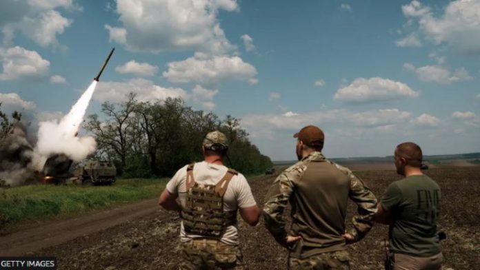 Survivors of the attack say they were hit by two HIMARS missiles, seen here being launched in May 2023