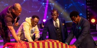 From Left: Rev Dr Stephen Yenusom Wengam; Rev Dr Kwadwo Boateng Bempah; Bishop Eddy Addy and Bishop Boniface Keelson, praying over the book to unveil it.