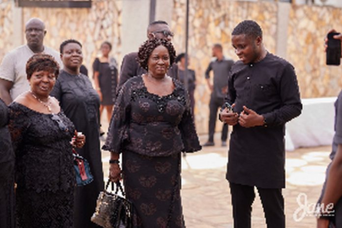 Prof Naana Jane being welcomed to the funeral by Edem Agbana Prof Naana Jane being welcomed to the funeral by Edem Agbana