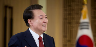 South Korean President Yoon Suk Yeol speaks during an interview with KBS at the Presidential Office in Seoul, South Korea, February 4, 2024. The Presidential Office/Handout via REUTERS/File Photo