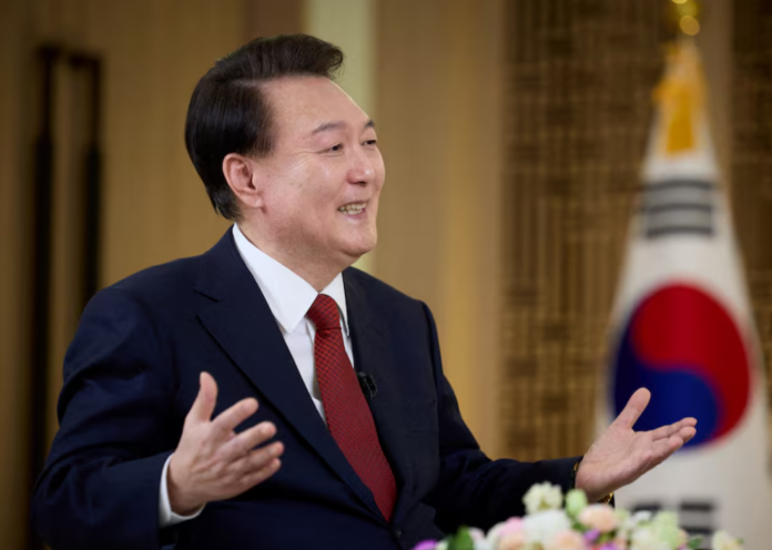 South Korean President Yoon Suk Yeol speaks during an interview with KBS at the Presidential Office in Seoul, South Korea, February 4, 2024. The Presidential Office/Handout via REUTERS/File Photo South Korean President Yoon Suk Yeol speaks during an interview with KBS at the Presidential Office in Seoul, South Korea, February 4, 2024. The Presidential Office/Handout via REUTERS/File Photo