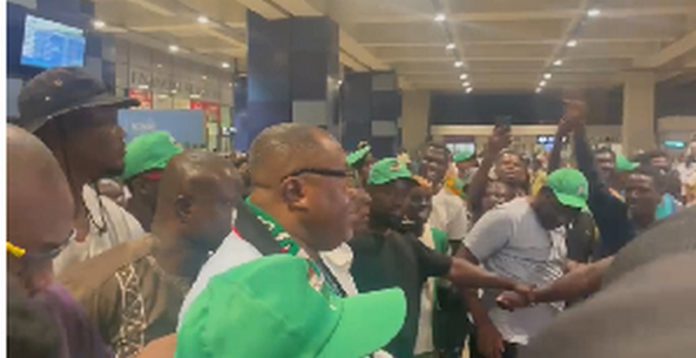 Ofosu Ampofo and some of the NDC supporters at the Kotoka International Airport Ofosu Ampofo and some of the NDC supporters at the Kotoka International Airport