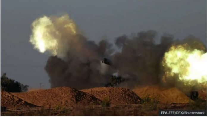 Israeli artillery units fire at an undisclosed target in the Gaza Strip on 7 May 2024. Israeli artillery units fire at an undisclosed target in the Gaza Strip on 7 May 2024.