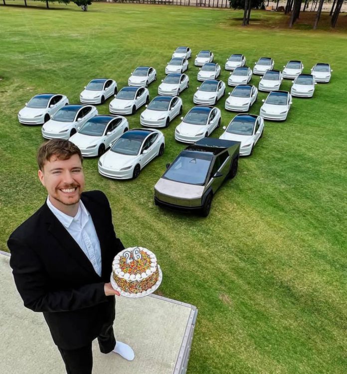 Mr Beast to gift 26 Tesla cars to mark birthday