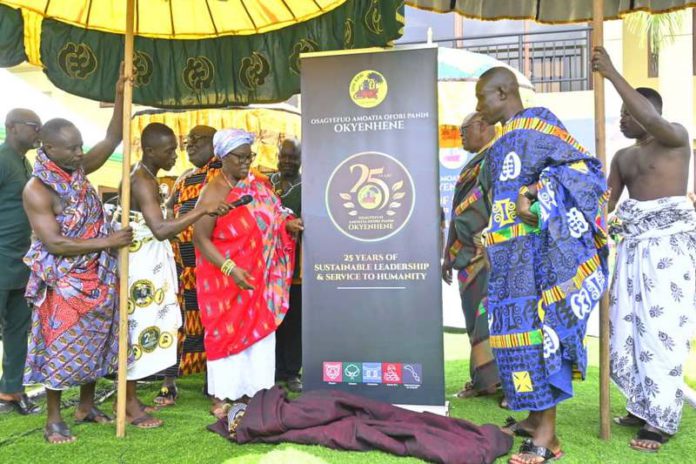 Unveiling of the anniversary logo: from Right, Okyenhemaa - Nana Adutwumwaa Dokua... Left Daasebre Nyarko Asumadu Appiah - Okyeman Oseawuohene /Wankyihene Unveiling of the anniversary logo: from Right, Okyenhemaa - Nana Adutwumwaa Dokua... Left Daasebre Nyarko Asumadu Appiah - Okyeman Oseawuohene /Wankyihene