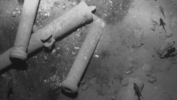 This undated photo taken by Colombia's Anthropology and History Institute shows sunken remains from the San Jose on the sea floor off the coast of Cartagena, Colombia. Colombia's Anthropology and History Institute/AP This undated photo taken by Colombia's Anthropology and History Institute shows sunken remains from the San Jose on the sea floor off the coast of Cartagena, Colombia. Colombia's Anthropology and History Institute/AP