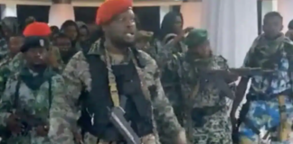Videos on social media showed men in fatigues at the Palais de la Nation, brandishing flags of Zaire.