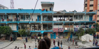 Witnesses and local journalists said missiles hit classrooms on upper floors of the UN school