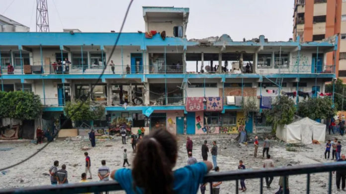 Witnesses and local journalists said missiles hit classrooms on upper floors of the UN school Witnesses and local journalists said missiles hit classrooms on upper floors of the UN school