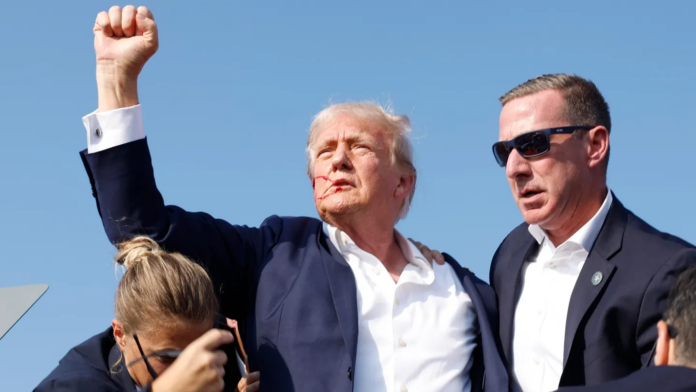 Republican presidential candidate former President Donald Trump is rushed offstage during a rally on July 13, 2024 in Butler, Pennsylvania Republican presidential candidate former President Donald Trump is rushed offstage during a rally on July 13, 2024 in Butler, Pennsylvania