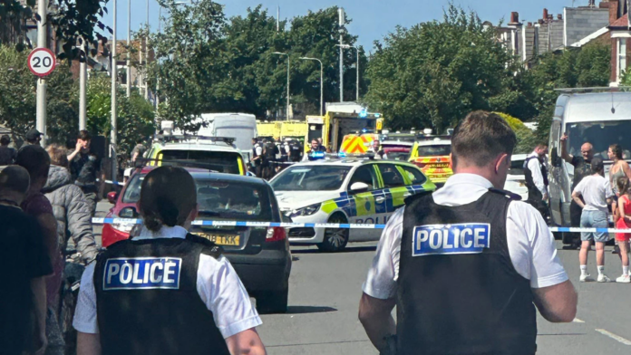 Emergency services and police are seen at the scene of a stabbing in Southport, England on Monday. ChauffeurWest/X via PA Wire Emergency services and police are seen at the scene of a stabbing in Southport, England on Monday. ChauffeurWest/X via PA Wire