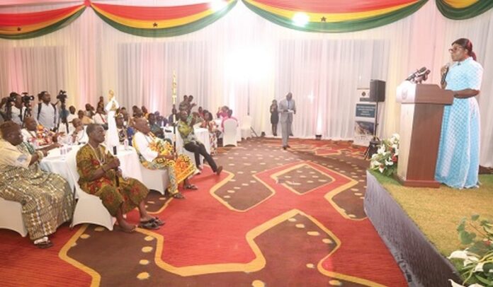 Ophelia Mensah Hayford (right), Minister of Environment, Science, Technology and Innovation, speaking at the launch in Accra. Picture: SAMUEL TEI ADANO Ophelia Mensah Hayford (right), Minister of Environment, Science, Technology and Innovation, speaking at the launch in Accra. Picture: SAMUEL TEI ADANO