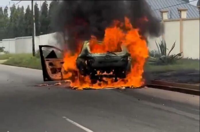 Moving car bursts into flames at Labone