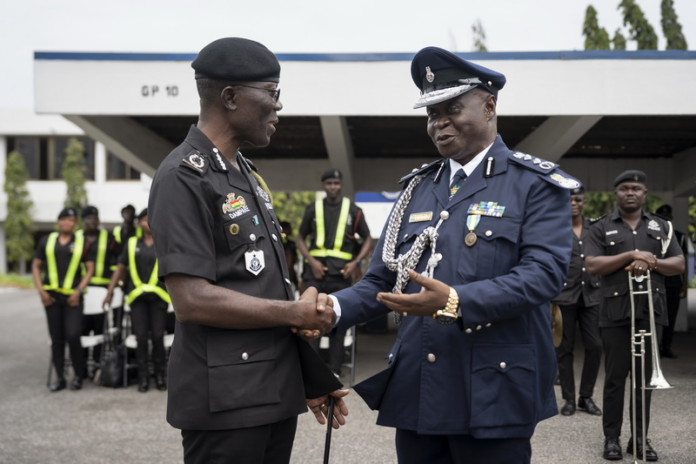 Mr. William Fayia Sellu, IGP of Police of Sierra Leone in a chat with Dr. George Akuffo Dampare, IGP of Ghana. Mr. William Fayia Sellu, IGP of Police of Sierra Leone in a chat with Dr. George Akuffo Dampare, IGP of Ghana.