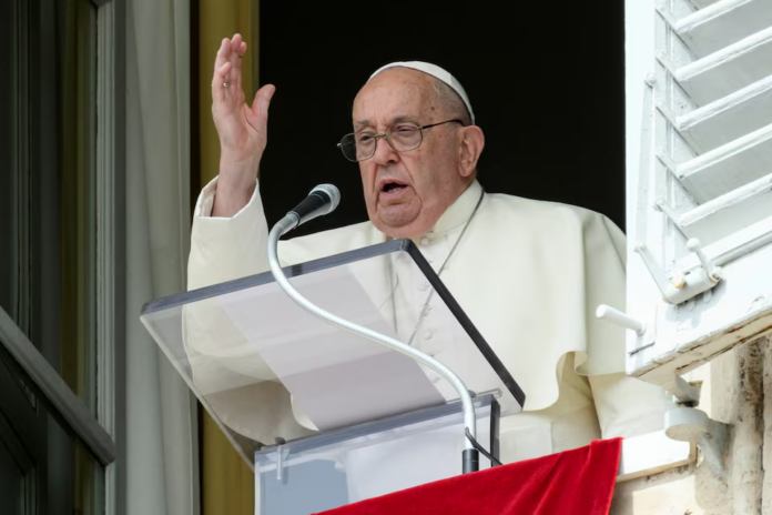 Pope Francis leads the Angelus prayer from his window on the day he condemned the killing of an environmental activist in Honduras, at the Vatican September 22, 2024. Vatican Media/Handout via REUTERS Pope Francis leads the Angelus prayer from his window on the day he condemned the killing of an environmental activist in Honduras, at the Vatican September 22, 2024. Vatican Media/Handout via REUTERS