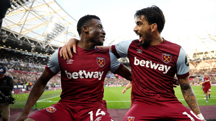 Mohammed Kudus of West Ham United celebrates with Lucas Paqueta of West Ham Image credit: Getty Images Mohammed Kudus of West Ham United celebrates with Lucas Paqueta of West Ham Image credit: Getty Images