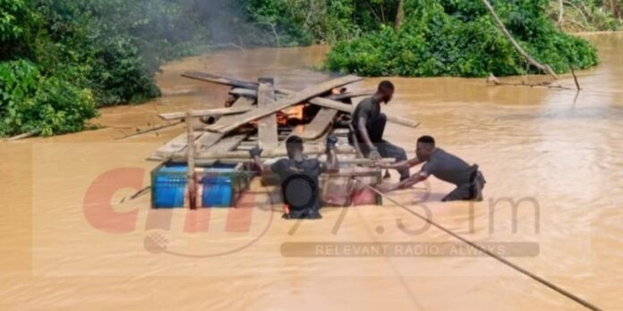 Military destroys Chanfans in anti-galamsey operation on Birim River Military destroys Chanfans in anti-galamsey operation on Birim River