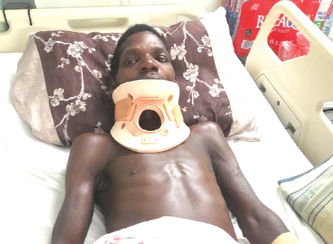 Samuel Gbenyo in his hospital bed