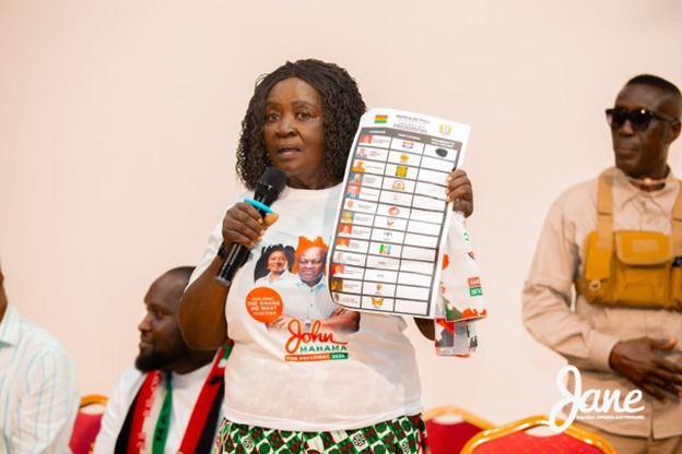 The doctored image falsely depicts Professor Naana Jane Opoku-Agyemang showcasing a ballot paper with a thumbprint in the NPP's number one slot, misleadingly suggesting her endorsement of the party ahead of the December 7, 2024 elections.