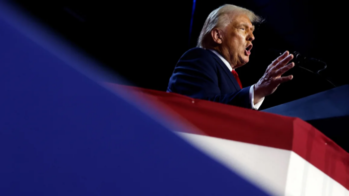 Republican presidential nominee, former President Donald Trump speaks during an election night event at the Palm Beach Convention Center in West Palm Beach, Florida, on November 06, 2024. Chip Somodevilla/Getty Images Republican presidential nominee, former President Donald Trump speaks during an election night event at the Palm Beach Convention Center in West Palm Beach, Florida, on November 06, 2024. Chip Somodevilla/Getty Images