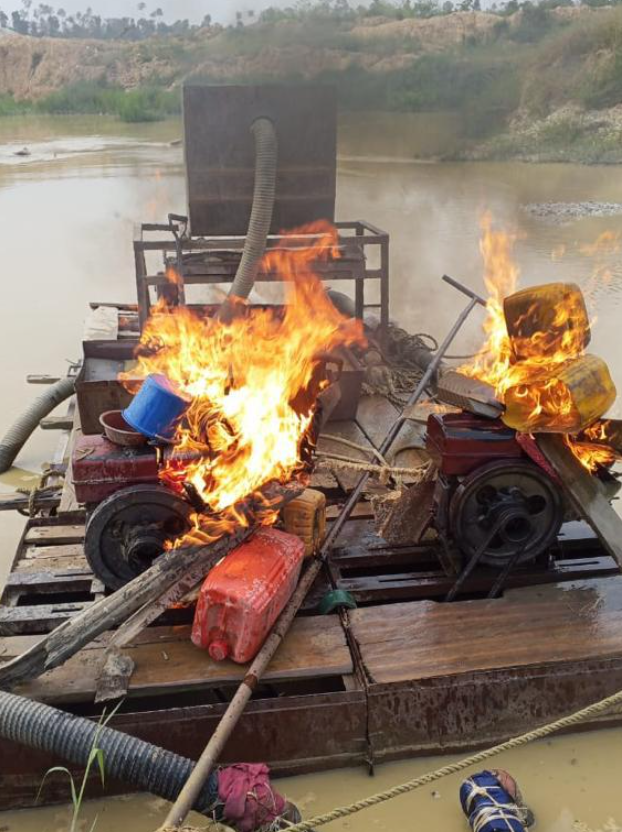 Bekwai forest response team burns 'galamsey' equipment at Apamprama reserve
