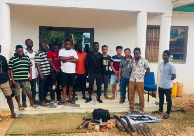 Police cracks down on illegal mining, 26 arrested in major galamsey bust near Samreboi