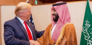President Donald Trump, pictured here in 2019, is due to meet Saudi Crown Prince Mohammed bin Salman on Tuesday