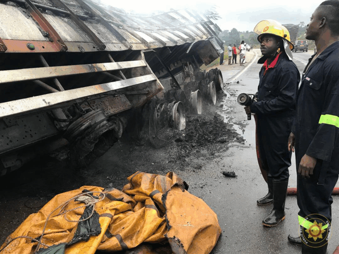 One injured as Benz truck erupts in fire on Adugyama-Bechem highway