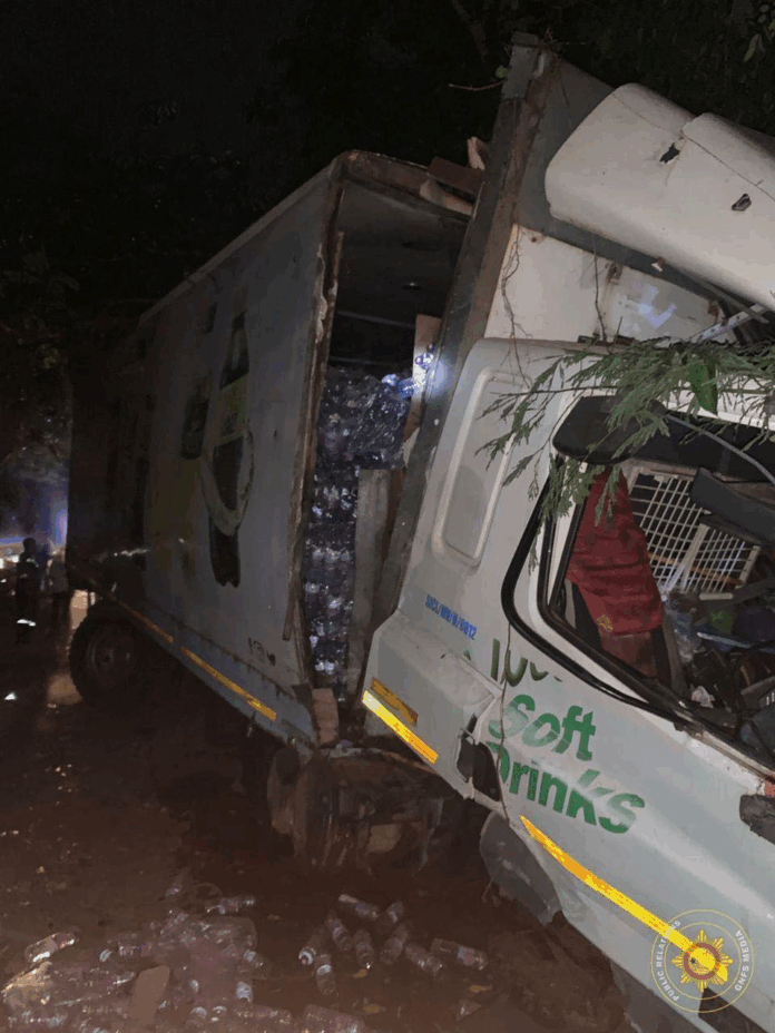 Driver trapped after truck carrying bottles of water crashes at Mamfe-Amamprobi