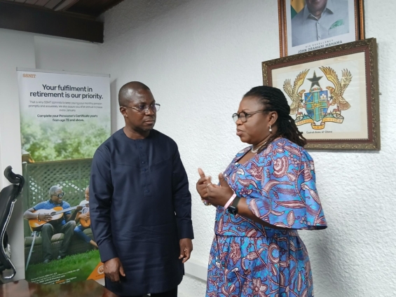 Economics-SSNIT-Hotels-Mr.-Kwesi-Biney-DG-of-SSNITleft-speaking-to-Madam-Lydia-Akanvarigb-Minister-of-Public-Sector-565x424