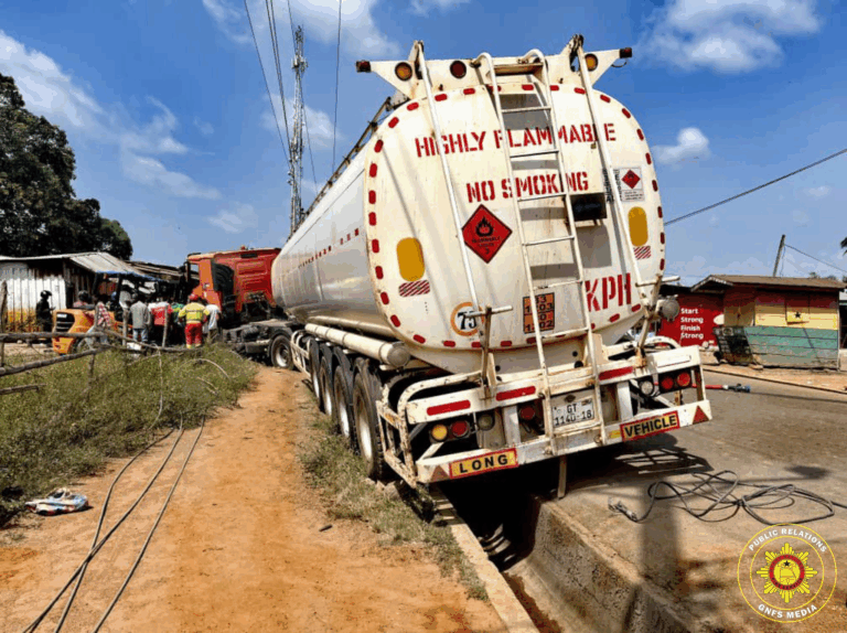 Firefighters in Hohoe avert potential explosion after petrol tanker accident